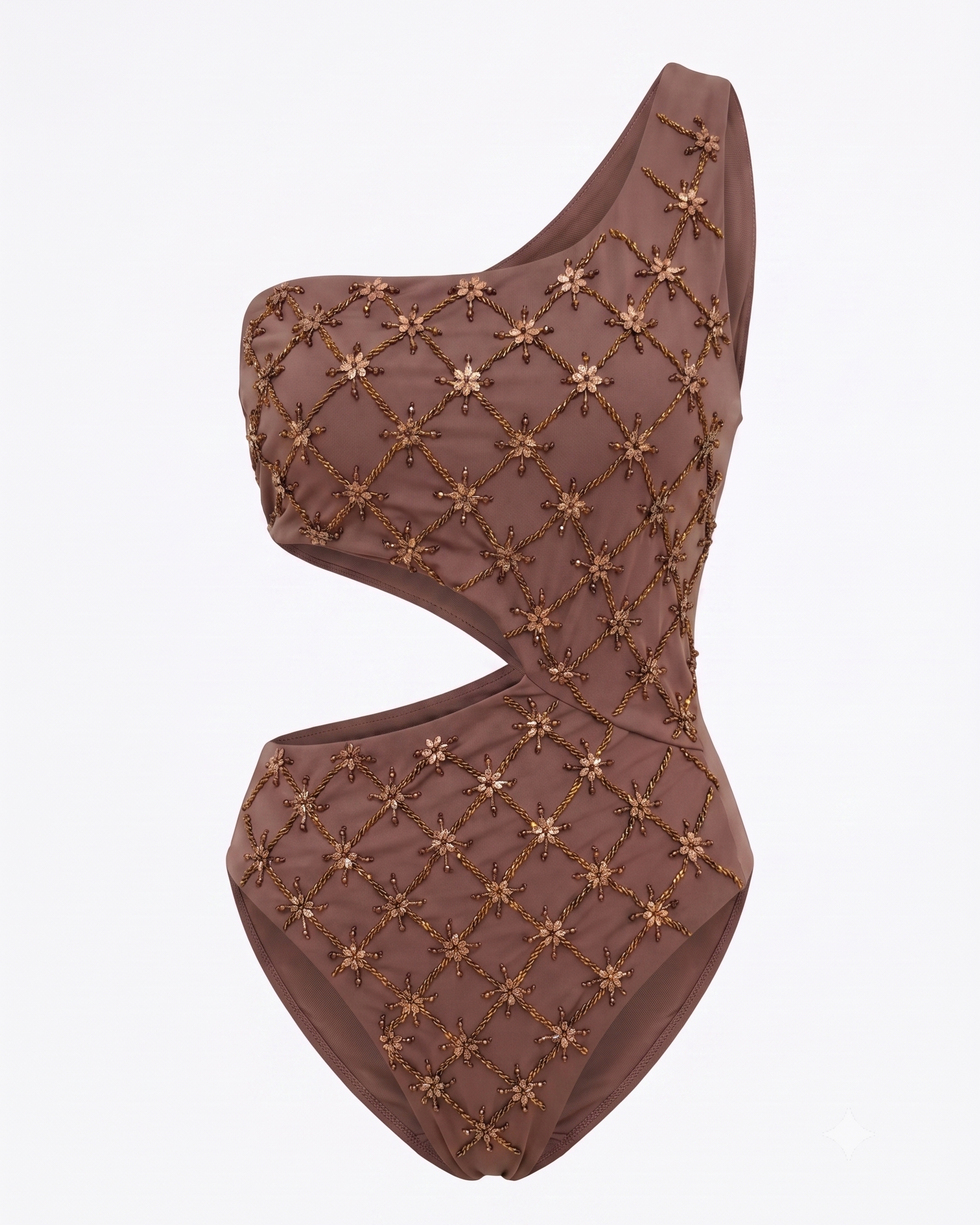 Cocoa Blossom – One-Shoulder Embroidered Swimsuit