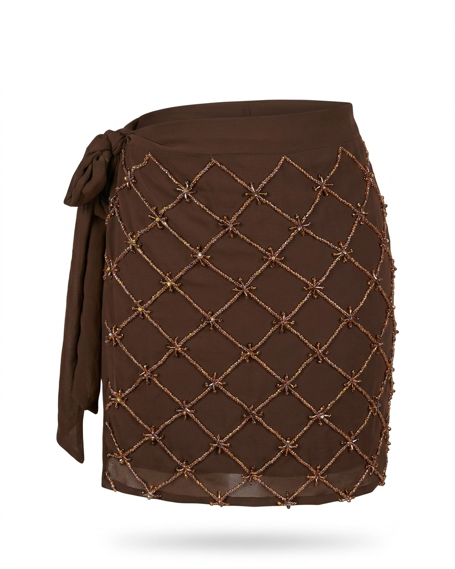 Mocha Stardust Embroidered Wrap Cover-Up