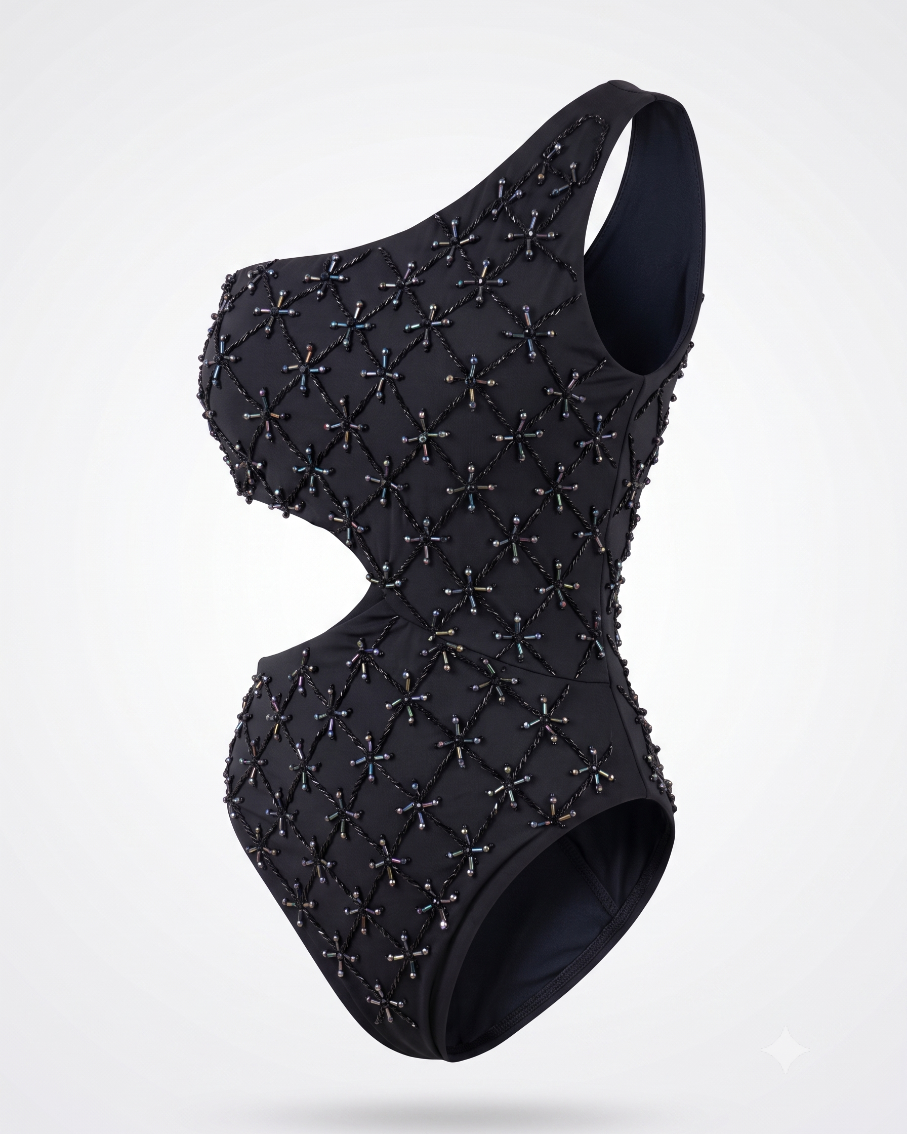 Midnight Constellation – One-Shoulder Embroidered Swimsuit