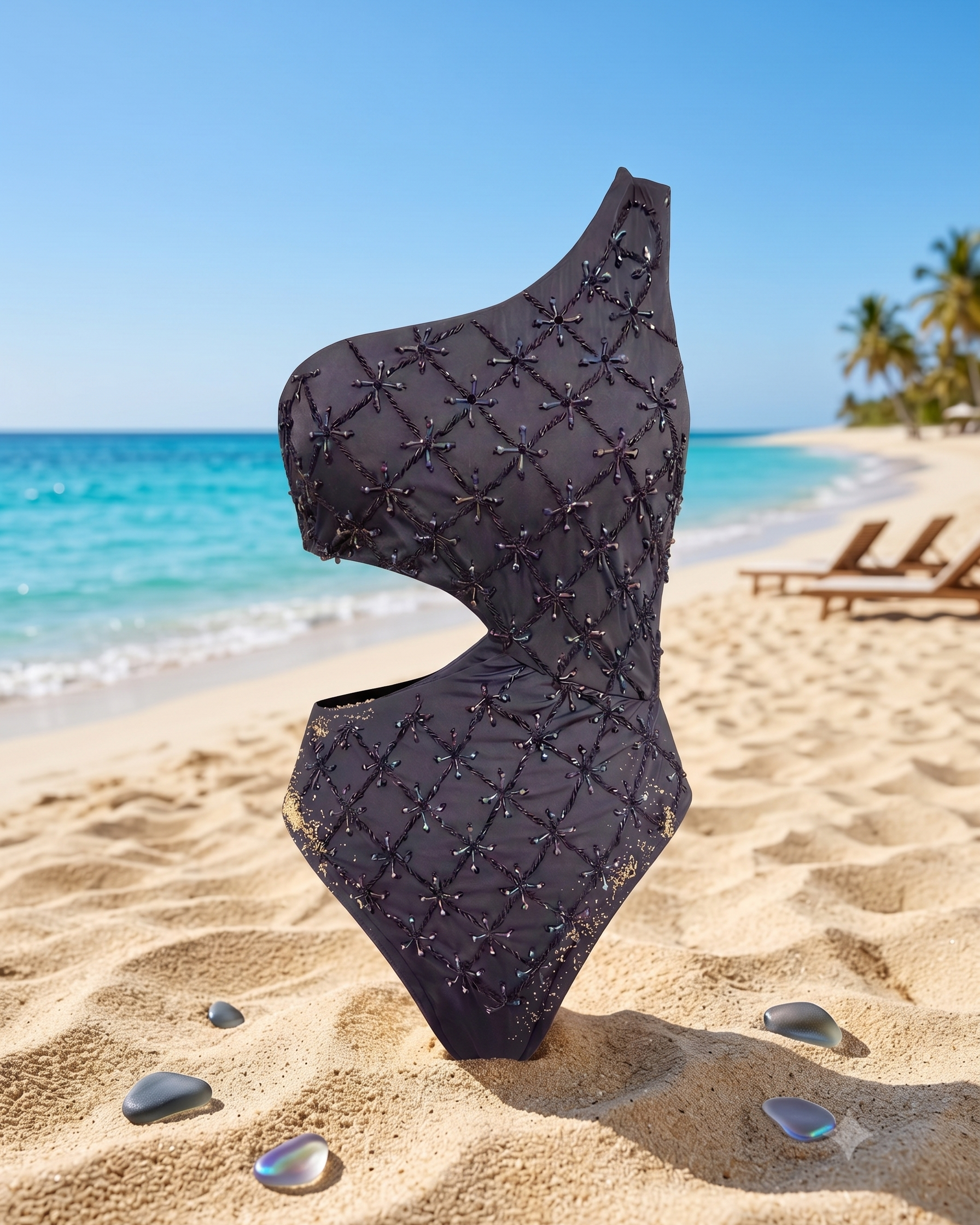 Midnight Constellation – One-Shoulder Embroidered Swimsuit