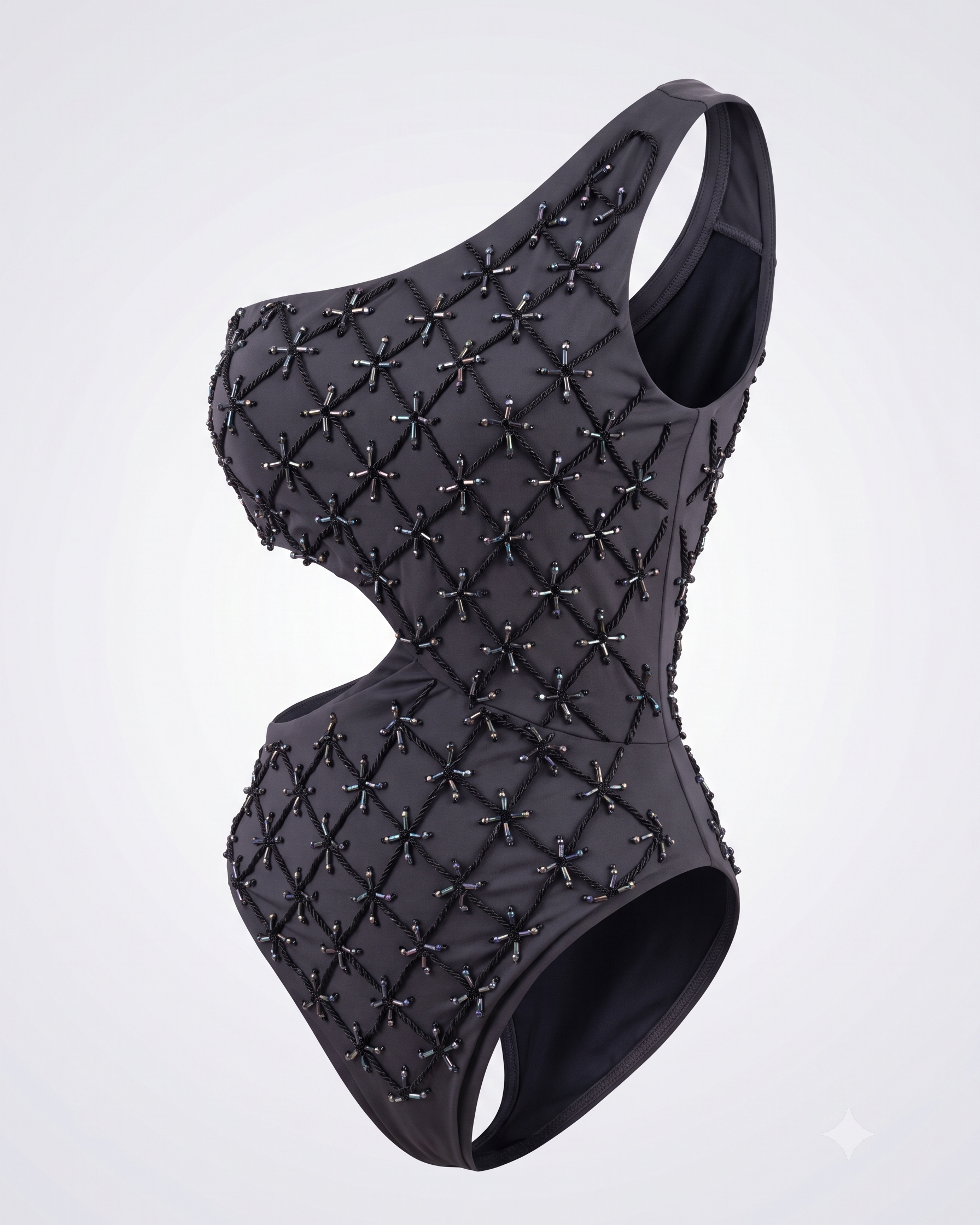Midnight Constellation – One-Shoulder Embroidered Swimsuit